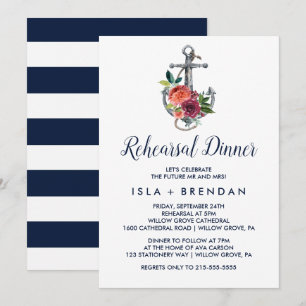Floral Anchor   Autumn Rehearsal Dinner Invitation