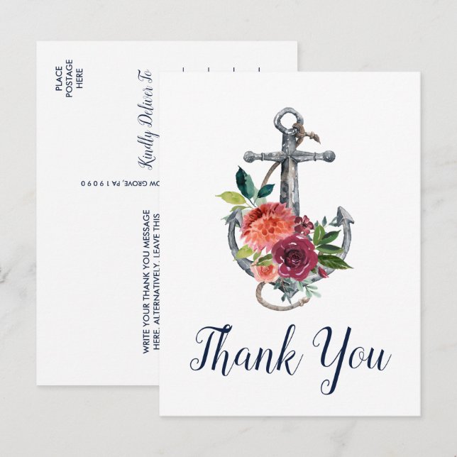Floral Anchor | Autumn Thank You Postcard (Front/Back)