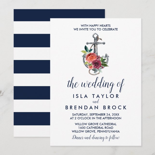Floral Anchor | Autumn The Wedding Of Invitation (Front/Back)