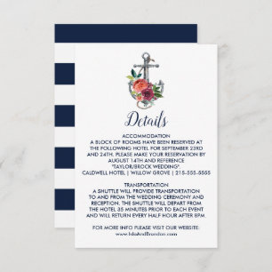 Floral Anchor Autumn Wedding Details Insert Card