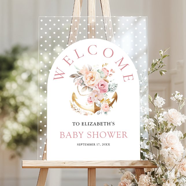 Floral Anchor Girl Arch Baby Shower Welcome Acrylic Sign (Creator Uploaded)
