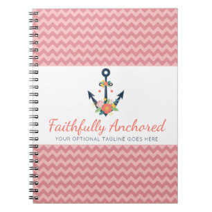 Floral Anchor Nautical Faith Navy & Coral Chevron Notebook