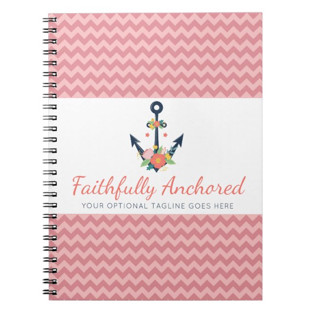 Floral Anchor Nautical Faith Navy & Coral Chevron Notebook (Front)