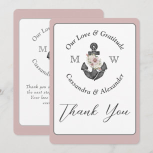 Floral Anchor Nautical Wedding Dusty Rose Thank You Card