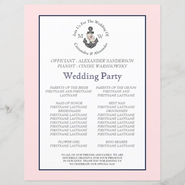  Floral Anchor Nautical Wedding Pink Navy Blue (Back)