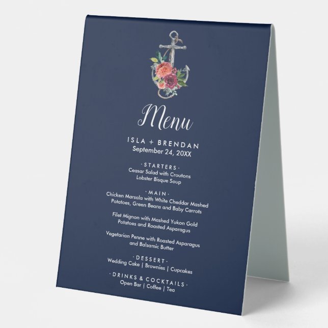 Floral Anchor | Navy Autumn Dinner Menu (Front)