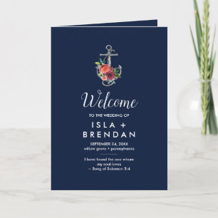 Floral Anchor   Navy Autumn Folded Wedding Program Programme