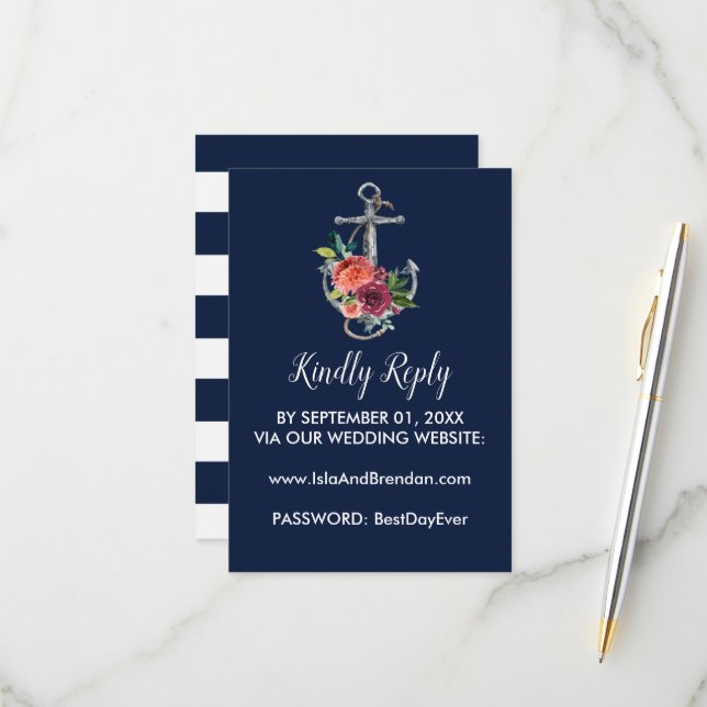 Floral Anchor | Navy Autumn Website RSVP Card (Front/Back In Situ)