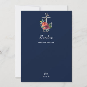 Floral Anchor Navy Autumn Wedding Vows Card