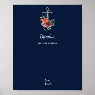 Floral Anchor Navy Autumn Wedding Vows Poster
