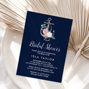 Floral Anchor   Navy Summer Bridal Shower Invitation
