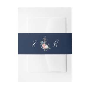 Floral Anchor   Navy Summer Invitation Belly Band