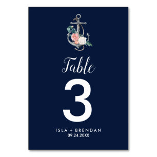 Floral Anchor Navy Summer Table Number