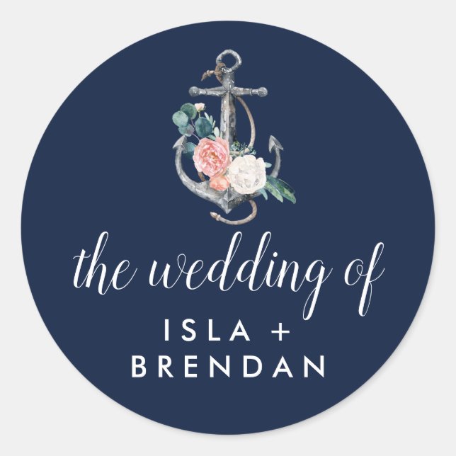 Floral Anchor Navy Summer The Wedding Of Classic Round Sticker (Front)