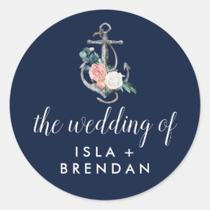 Floral Anchor Navy Summer The Wedding Of Classic Round Sticker