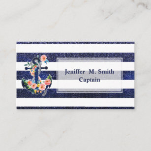 Floral anchor on striped background   business card