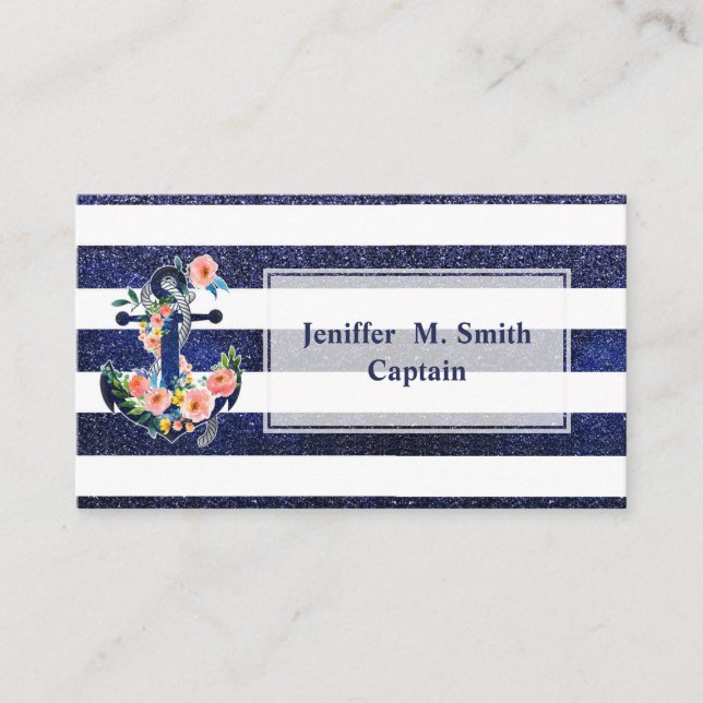 Floral anchor on striped background   business card (Front)