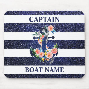 Floral anchor on striped background                mouse mat