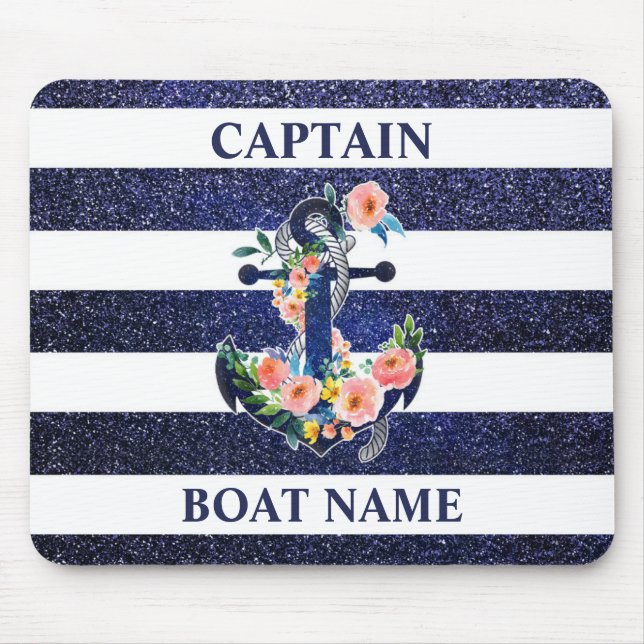 Floral anchor on striped background                mouse mat (Front)