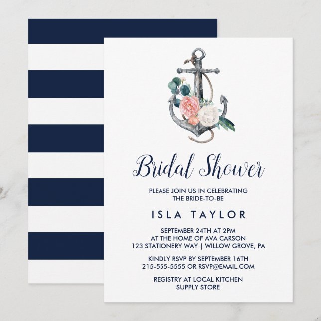 Floral Anchor | Summer Bridal Shower Invitation (Front/Back)