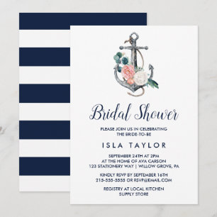 Floral Anchor   Summer Bridal Shower Invitation
