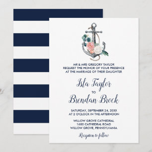 Floral Anchor   Summer Formal Wedding Invitation