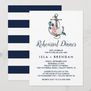 Floral Anchor   Summer Rehearsal Dinner Invitation