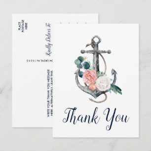 Floral Anchor   Summer Thank You Postcard
