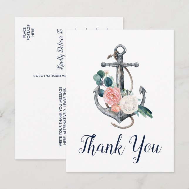 Floral Anchor | Summer Thank You Postcard (Front/Back)