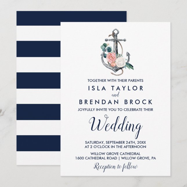 Floral Anchor | Summer Wedding Invitation (Front/Back)