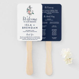 Floral Anchor Summer Wedding Program Hand Fan