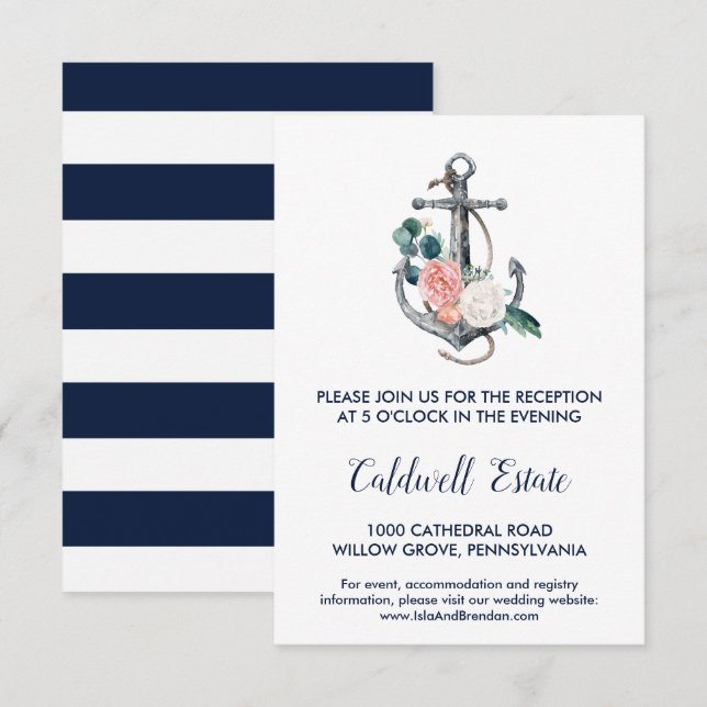 Floral Anchor | Summer Wedding Reception Card (Front/Back)