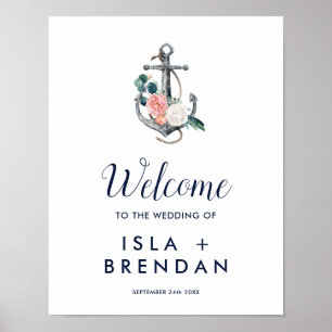 Floral Anchor Summer Wedding Welcome Poster
