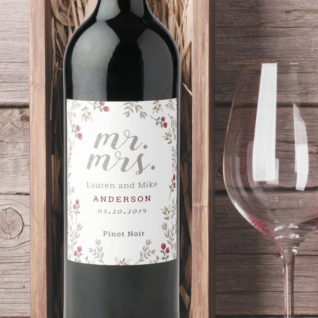 FLoral and Berries Personalised Wedding Wine Label (Creator Uploaded)