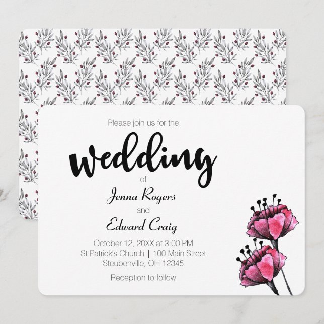 Floral and Berries Wedding Invitation (Front/Back)
