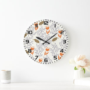 Floral and Bird Pattern Nature Inspired Large Clock