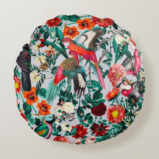 FLORAL AND BIRDS XIV-II ROUND CUSHION (Front)