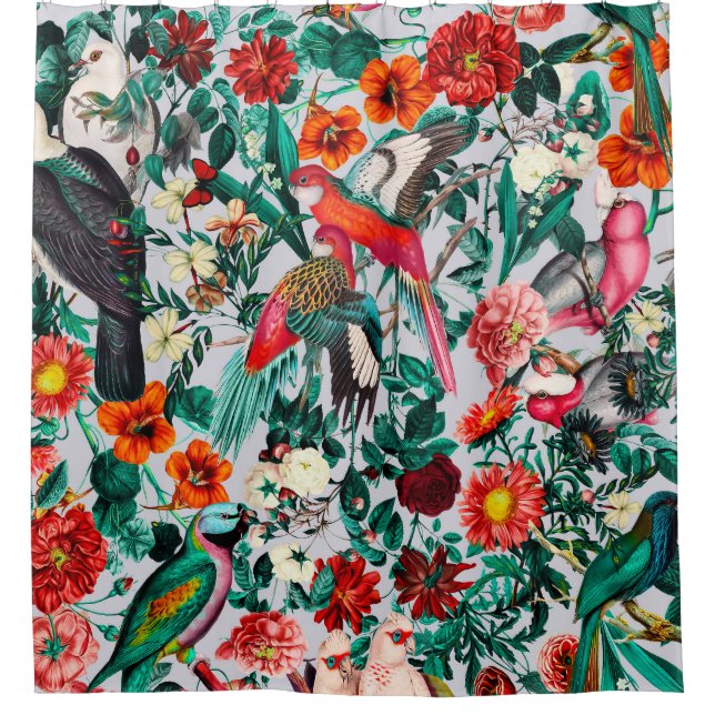 FLORAL AND BIRDS XIV-II SHOWER CURTAIN (Front)