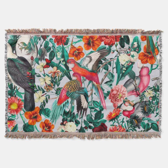 FLORAL AND BIRDS XIV-II THROW BLANKET (Front)