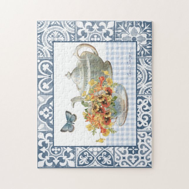 Floral and Blue Butterfly Tea Party Puzzle (Vertical)