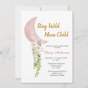 Floral and Blush Pink Moon Baby Shower Invitation