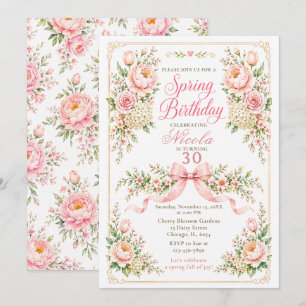 Floral and Bow Spring Birthday Invitation