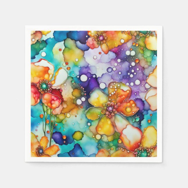Floral and Bubbles Abstract Napkin (Front)