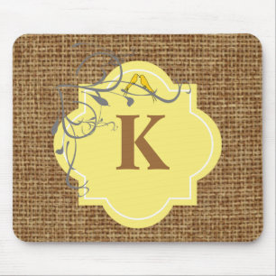 Floral and burlap monogrammed mouse mat