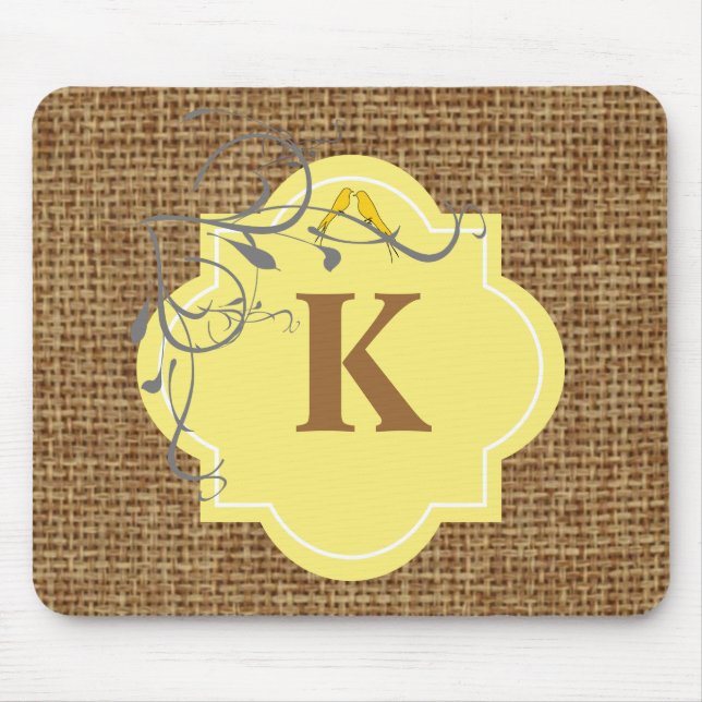 Floral and burlap monogrammed mouse mat (Front)