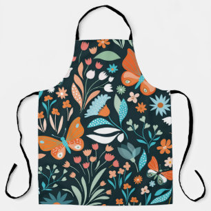 Floral and butterflies, decorative seamless patter apron