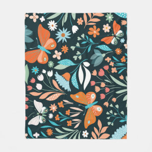 Floral and butterflies, decorative seamless patter fleece blanket