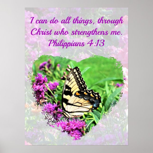 FLORAL AND BUTTERFLY CHRIST WHO STRENGTHENS ME POSTER (Front)