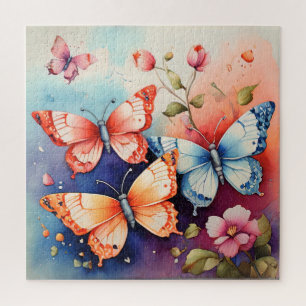 Floral and Butterfly Fine Art Print Chic Jigsaw Puzzle