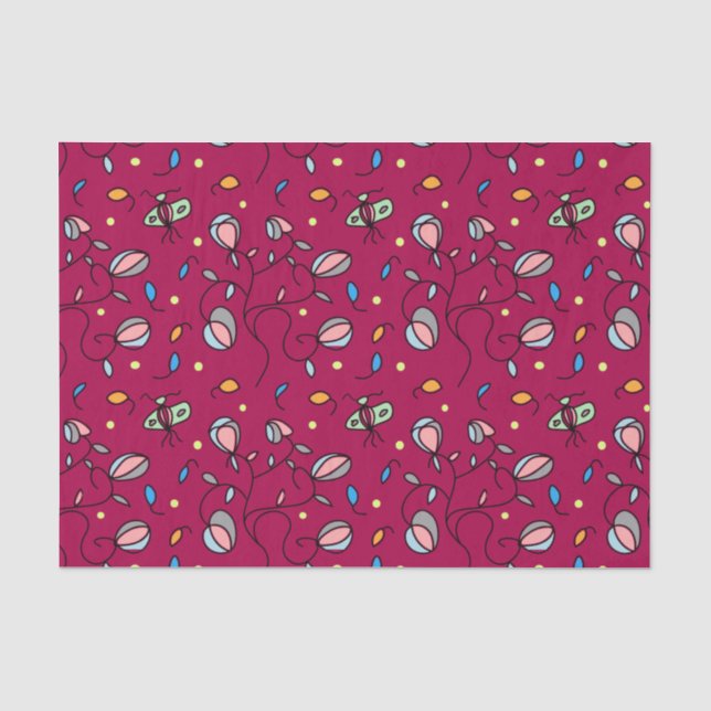 Floral and butterfly funny seamless pattern -pink tissue paper (Front)